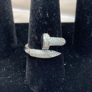NEW - Goldoro White Gold Plated Pave Nail Ring Size 9